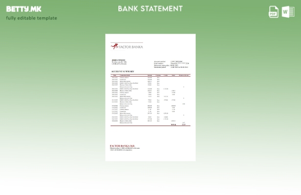 модерен стил Словенија Фактор банка Шаблон за извод од банка